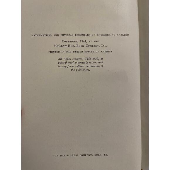 Mathematical & Physical Principles Of Engineering Analysis by W. Johnson 1944 HC - Picture 5 of 5